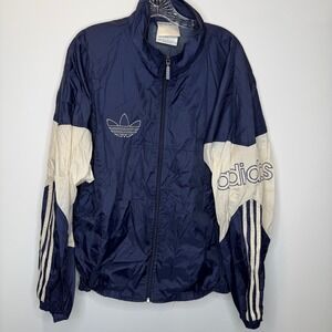 Adidas Track Jacket Navy Cream Trefoil Logo 3 Stripes Full Zip Mens Size L *read